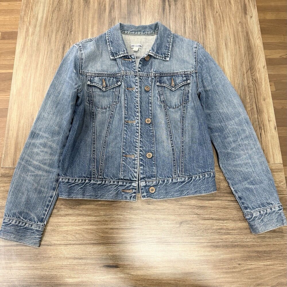 GAP VTG Y2K 2002 Women Classic Medium Wash Denim Blue Jean Trucker Jacket Small